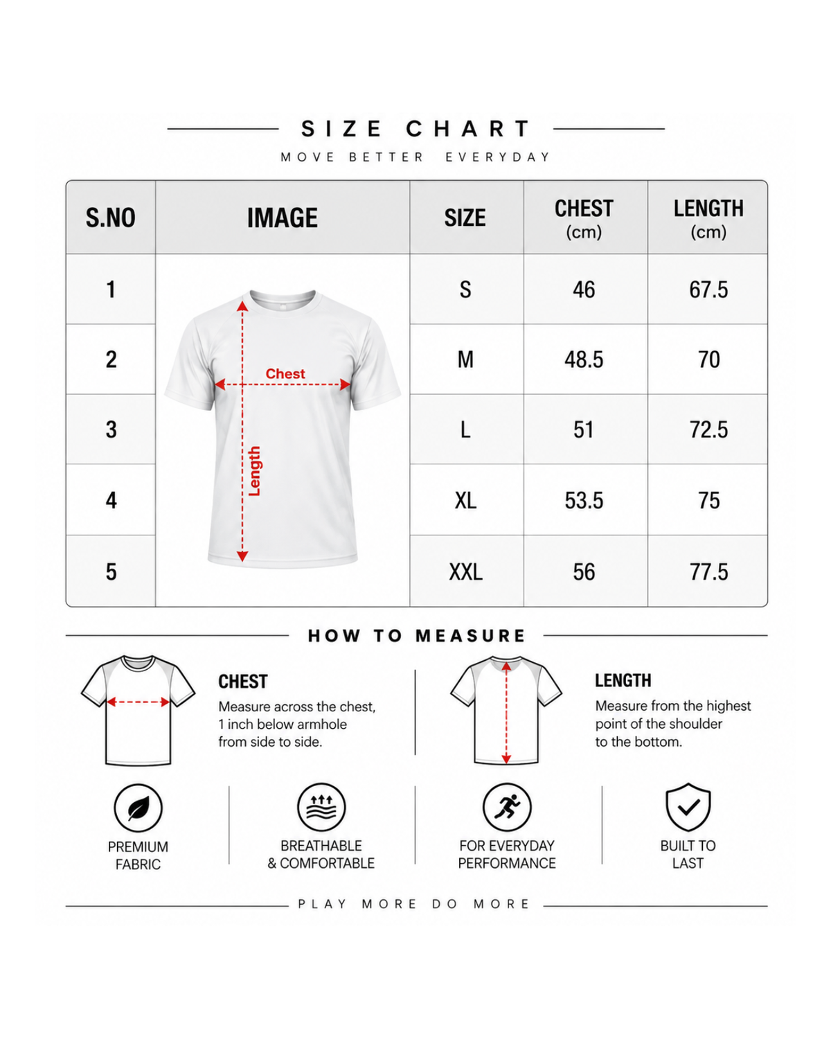 Size chart INCH