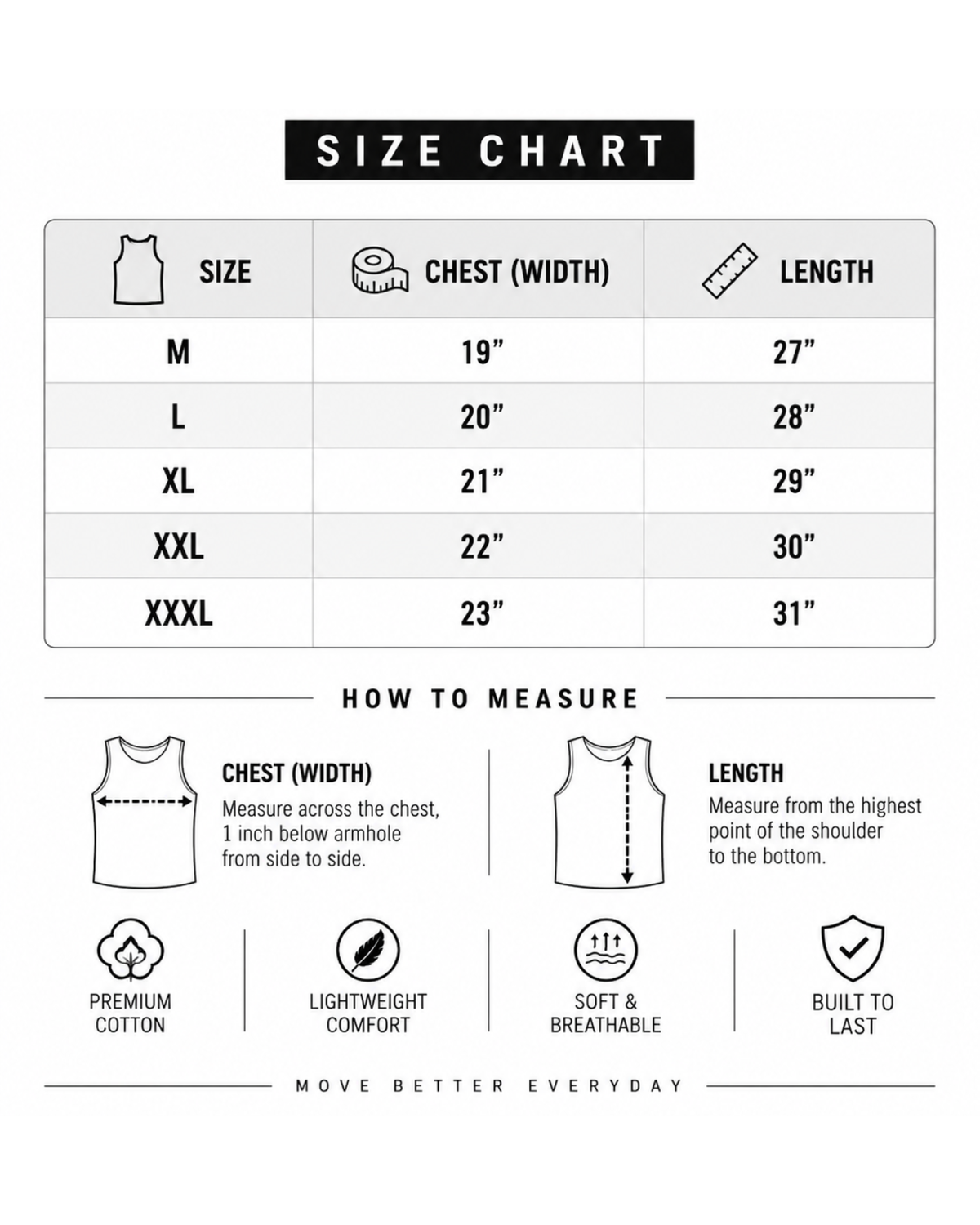 Size chart INCH