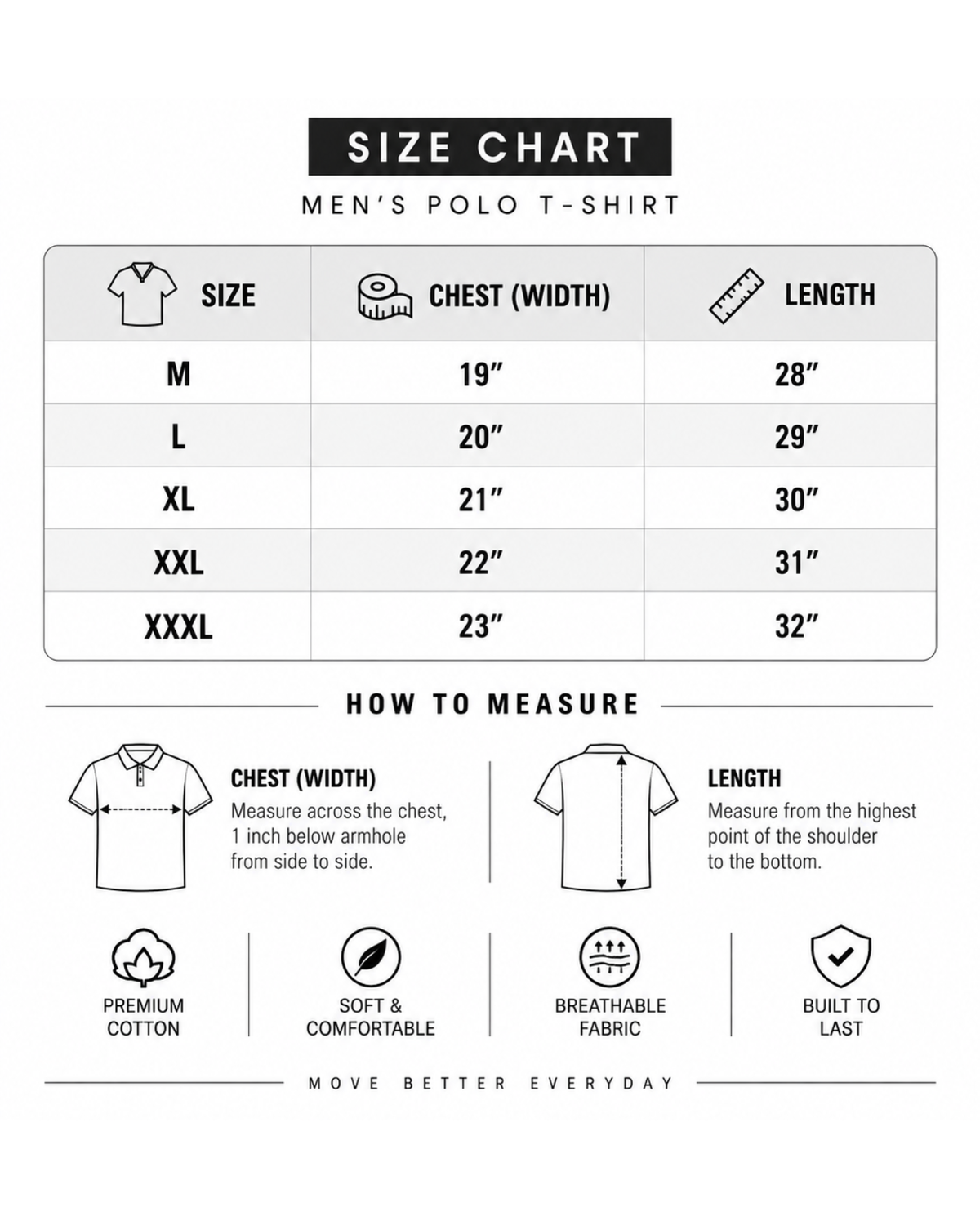 Size chart INCH