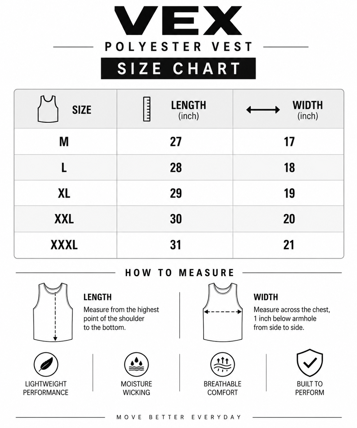 Size chart INCH